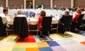 The negotiating table at the EU special summit on July 2, 2019. (© picture-alliance/dpa)