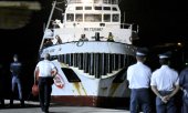 The Open Arms docking on Lampedusa on 20 August. (© picture-alliance/dpa)