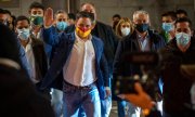 Vox leader Santiago Abascal at an election rally in Barcelona on February 12. (© picture-alliance/Emilio Morenatti)