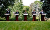 Iohannis, Draghi, Macron and Scholz visiting Zelensky (centre), in Kyiv on 16 June 2022. (© picture alliance/ASSOCIATED PRESS/Ludovic Marin)