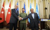Erdoğan (left), Zelensky and Guterres in Lviv, western Ukraine, on 18 August 2022. (© picture alliance/ASSOCIATED PRESS/Evgeniy Maloletka)