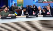 Ukrainian President Volodymyr Zelensky, British Prime Minister Rishi Sunak, US President Joe Biden and Nato Secretary General Jens Stoltenberg in Vilnius on 12 July. (© picture alliance / ASSOCIATED PRESS / Pavel Golovkin)